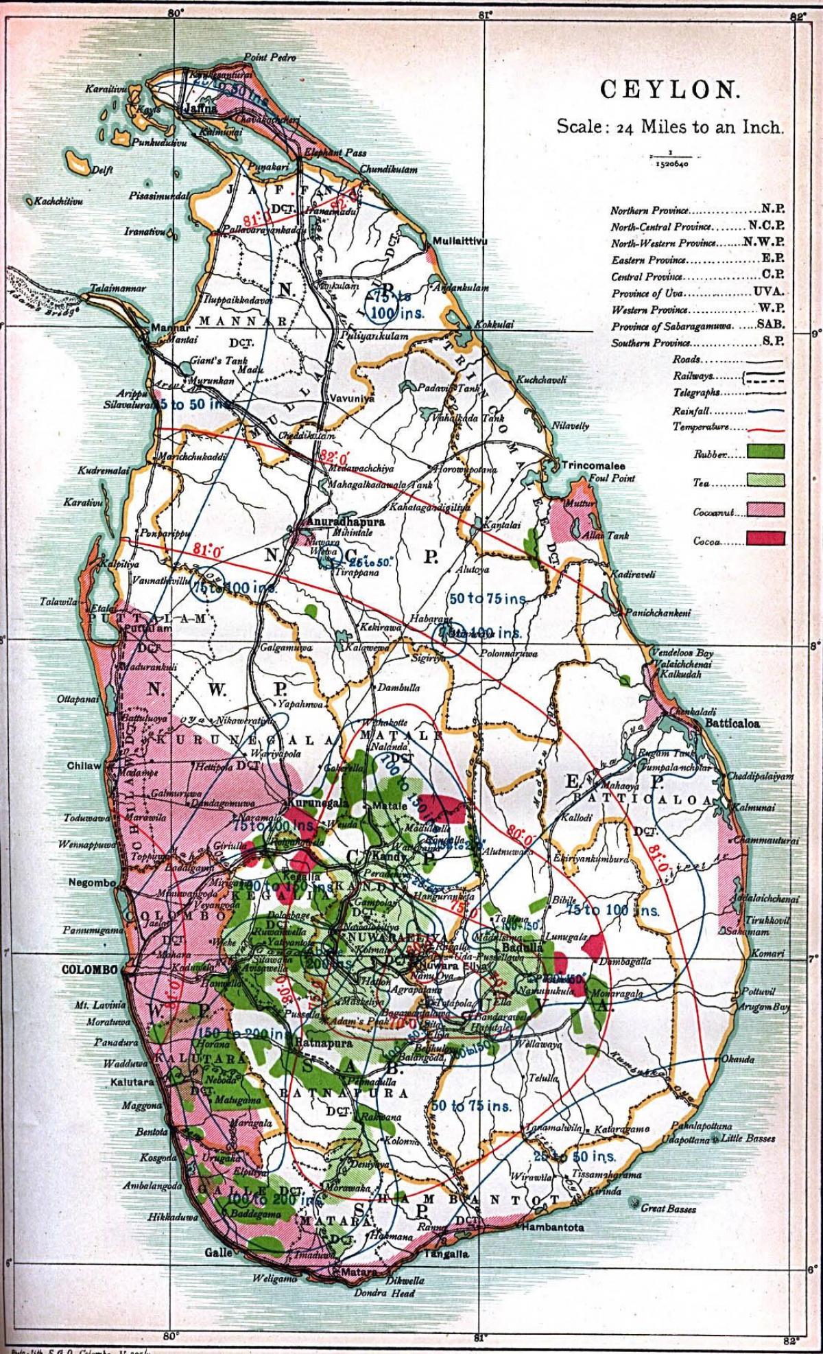 karta över Ceylon, Sri Lanka