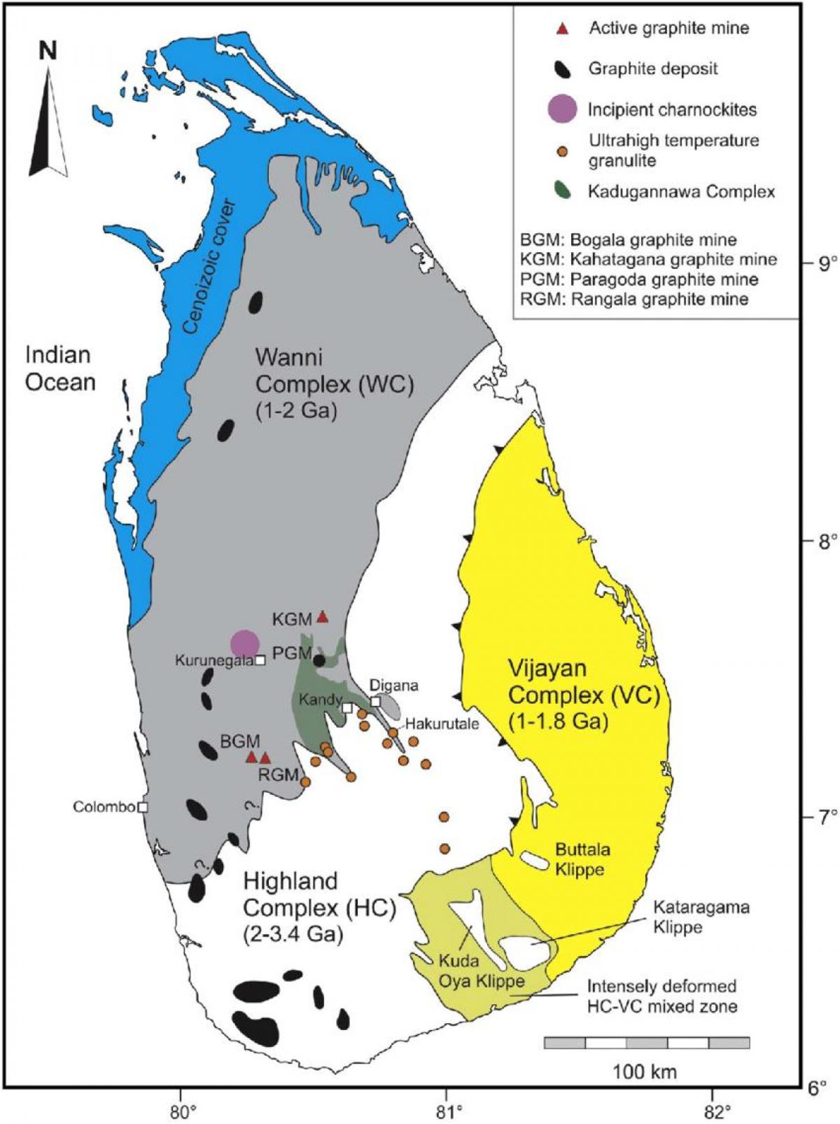 karta av mineraler i Sri Lanka