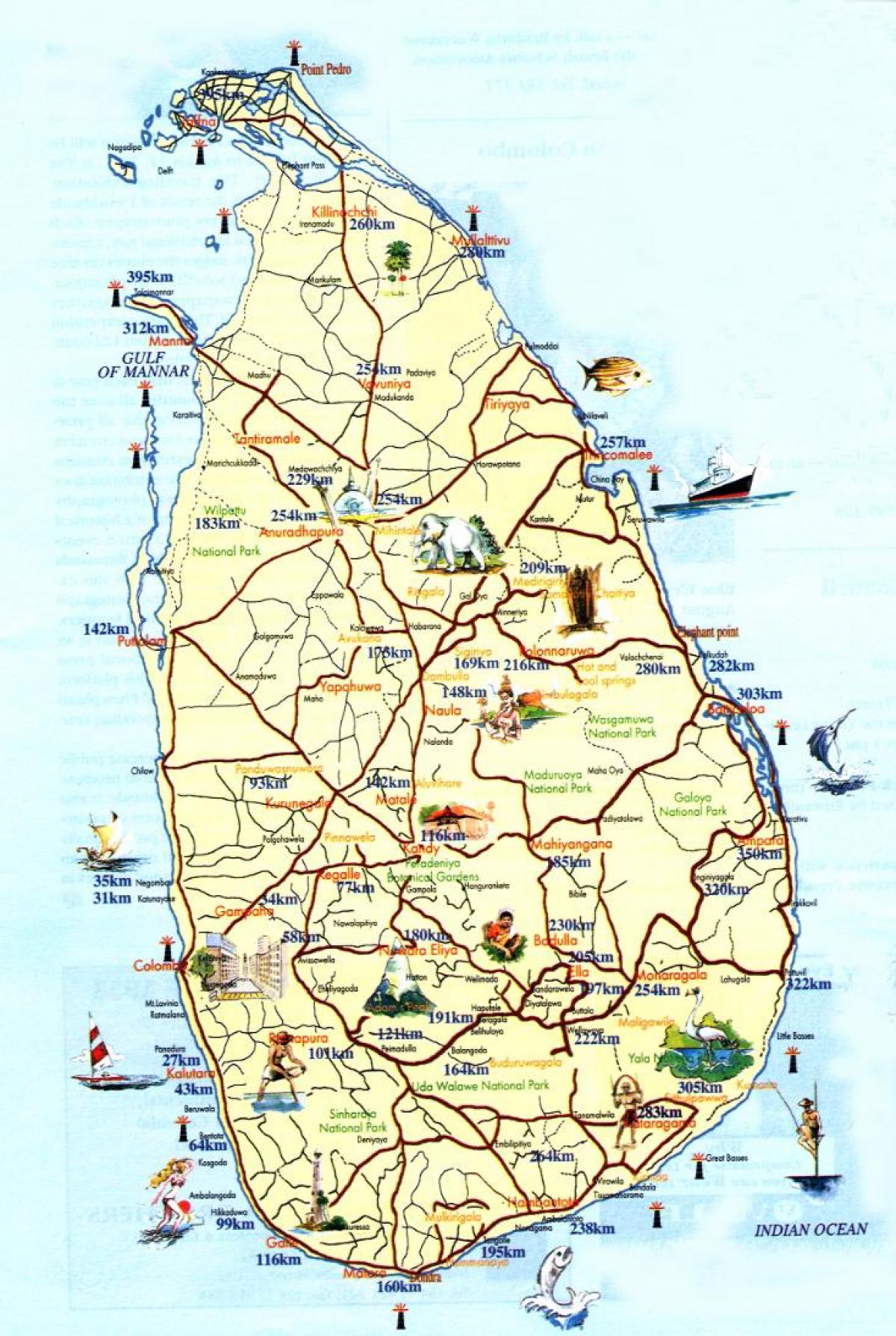 karta över Sri Lanka beach resorts