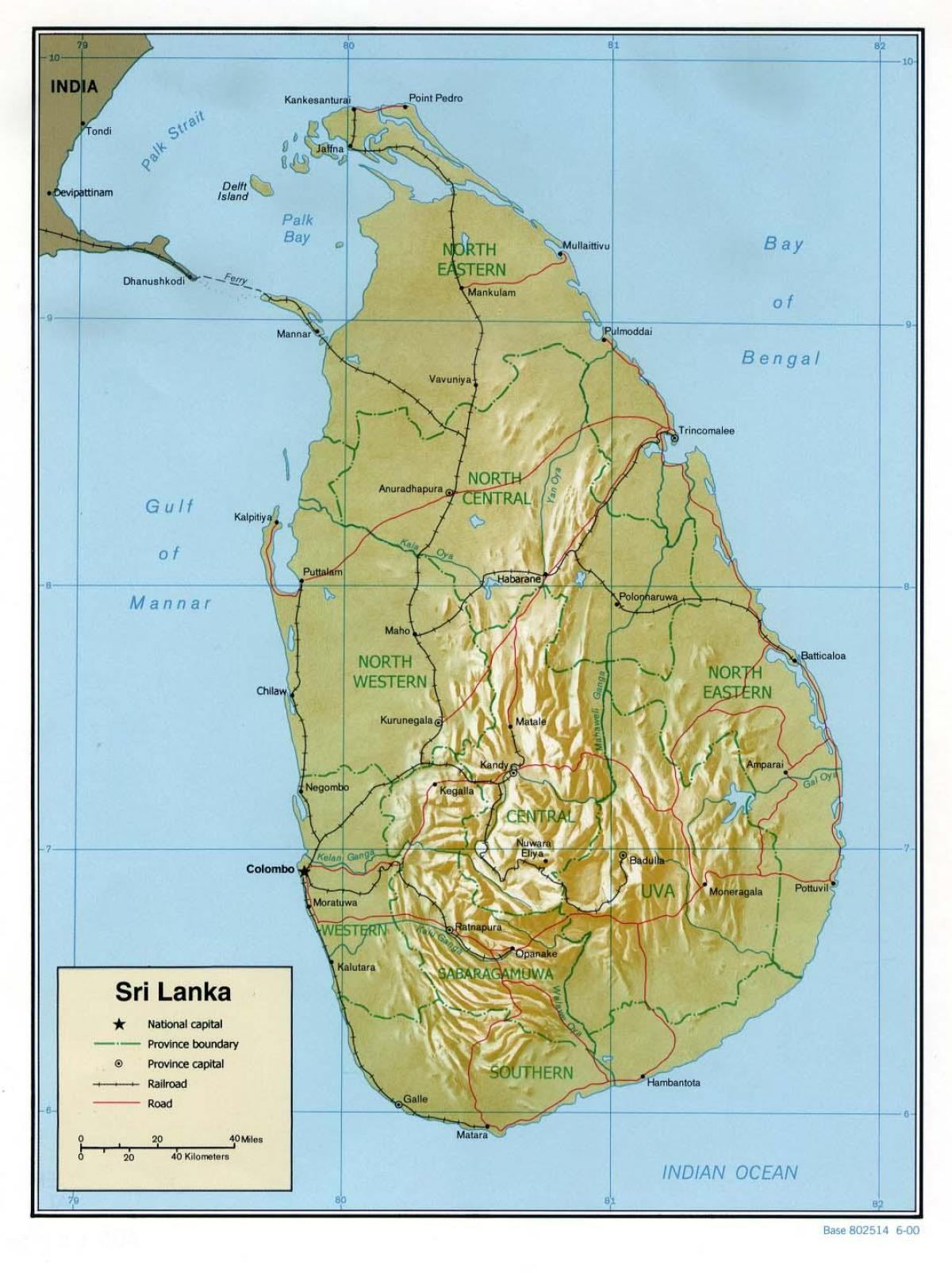 karta över Sri Lanka vägar med kilometer