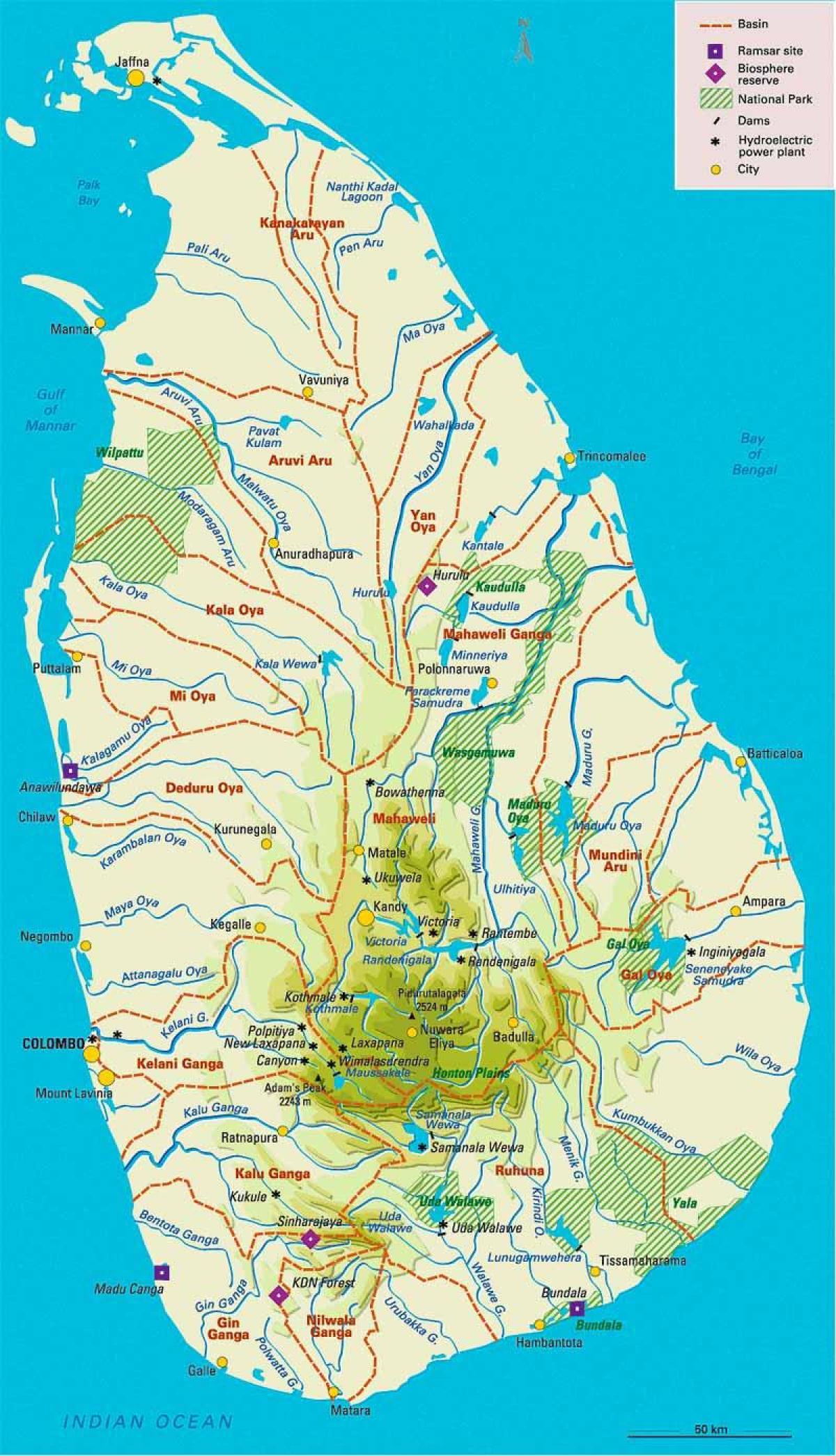 karta över Sri Lanka geografi