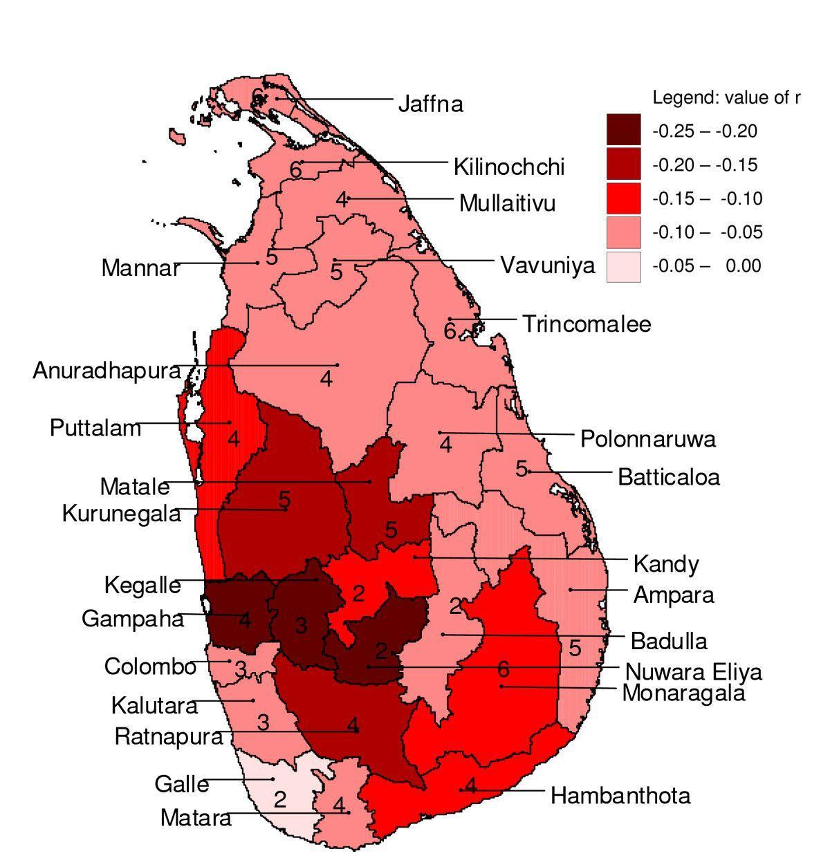 karta över Sri Lanka malaria