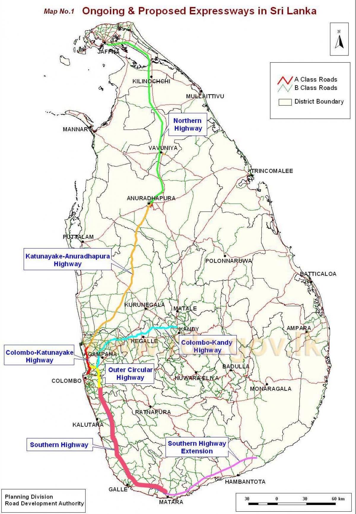 ny motorväg karta i Sri Lanka