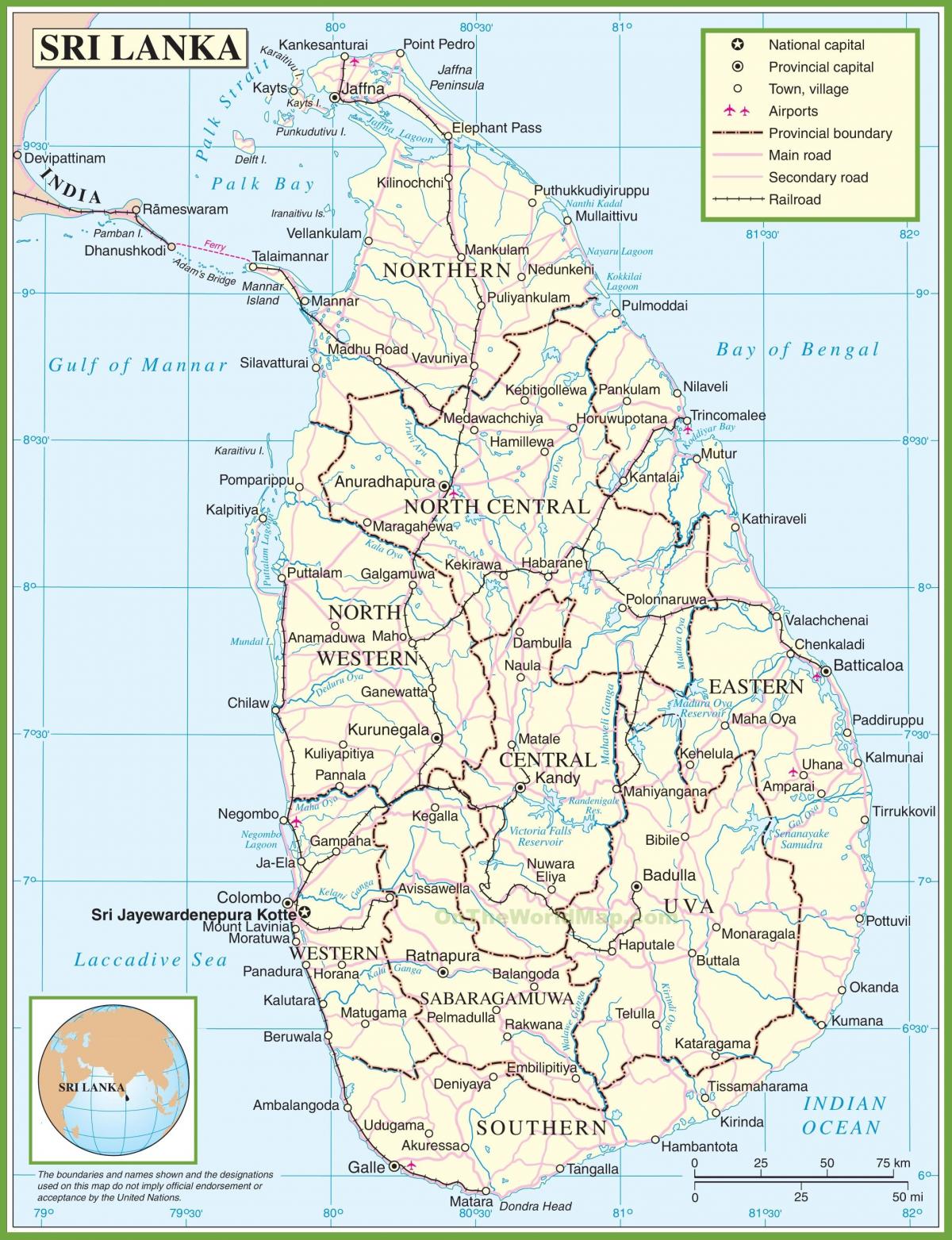 karta över Sri Lanka politiska