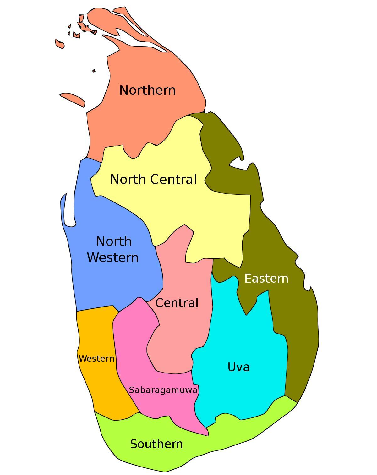 Sri Lanka karta provinser distrikt