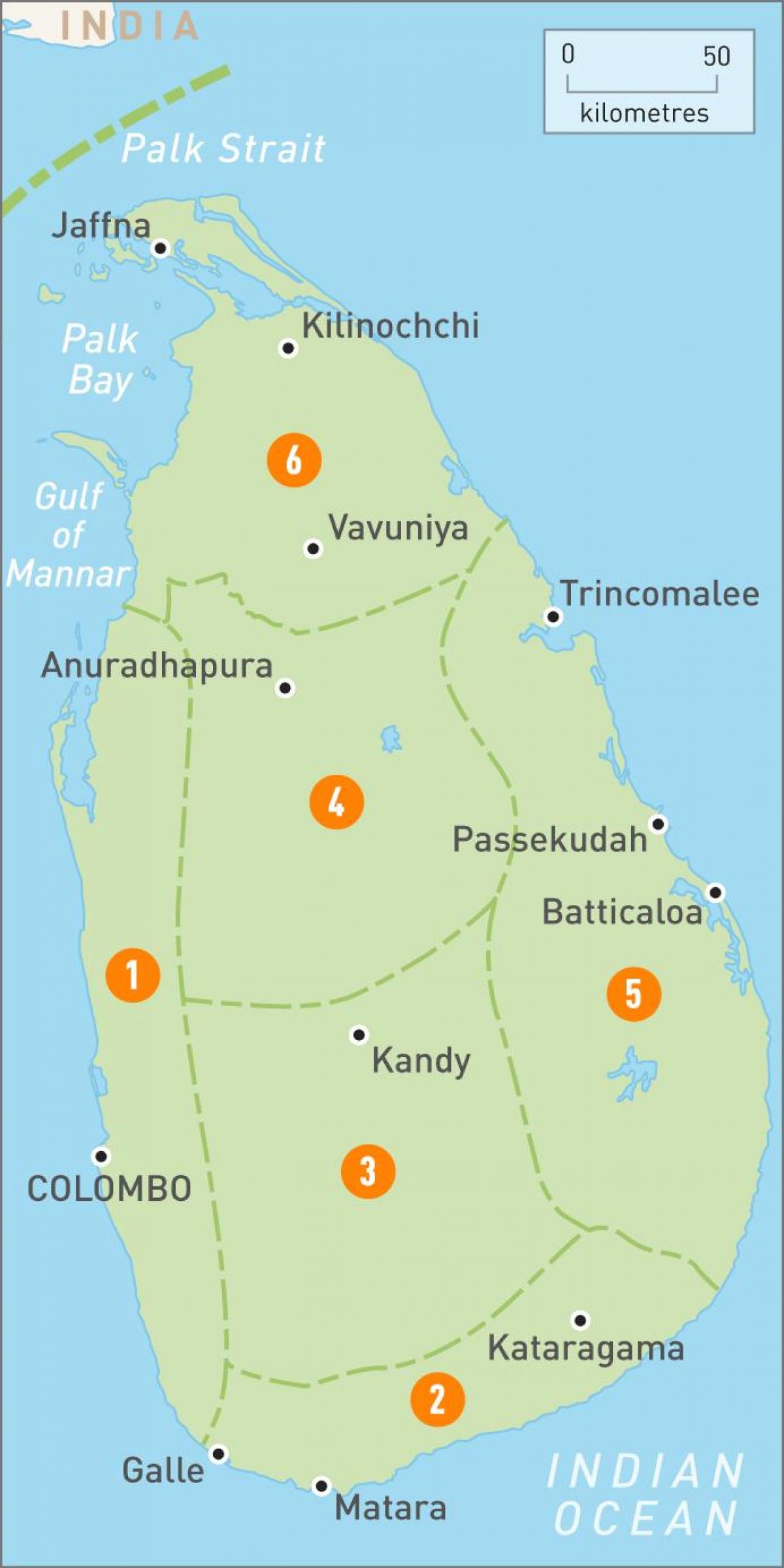 karta över Sri Lanka regioner