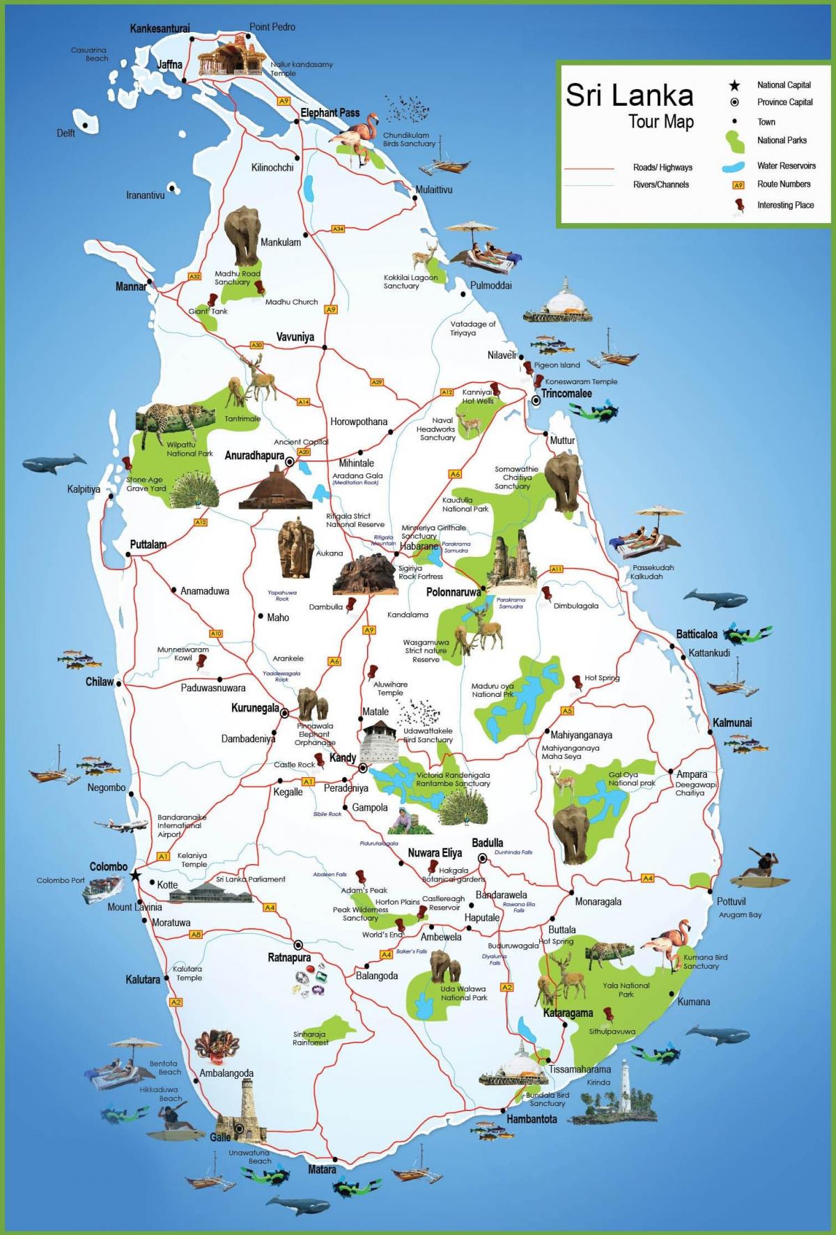 turist platser i Sri Lanka karta