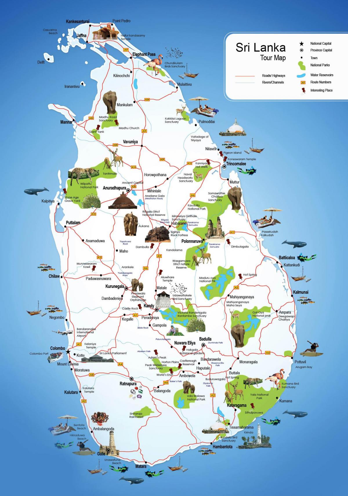 turist platser i Sri Lanka karta
