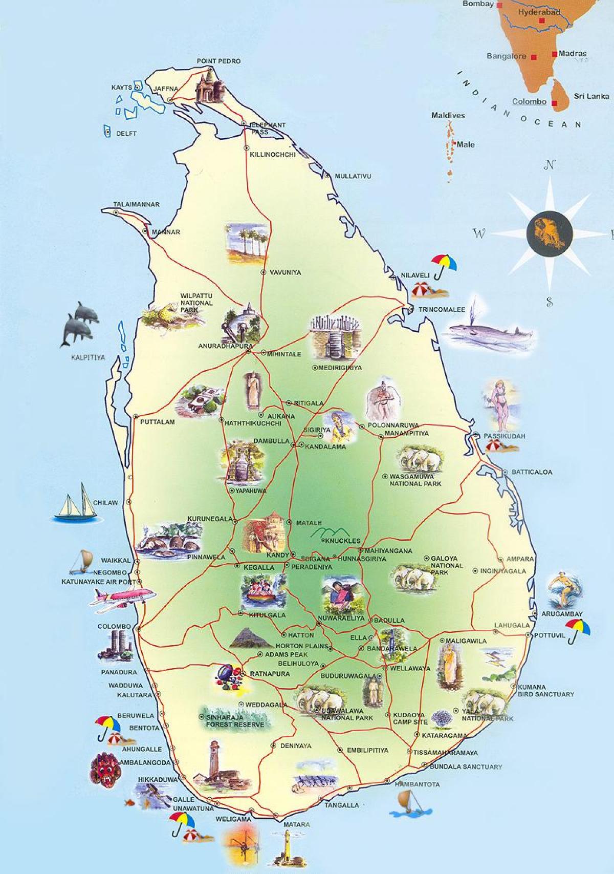 turistattraktioner Sri Lanka karta