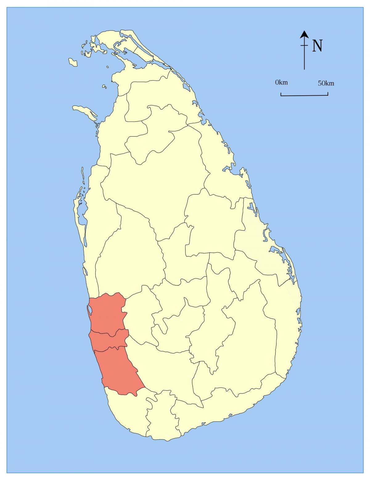 karta över Sri Lanka västra provinsen
