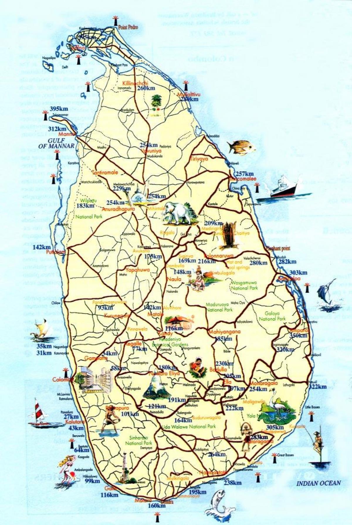 turist karta över Sri Lanka med städer