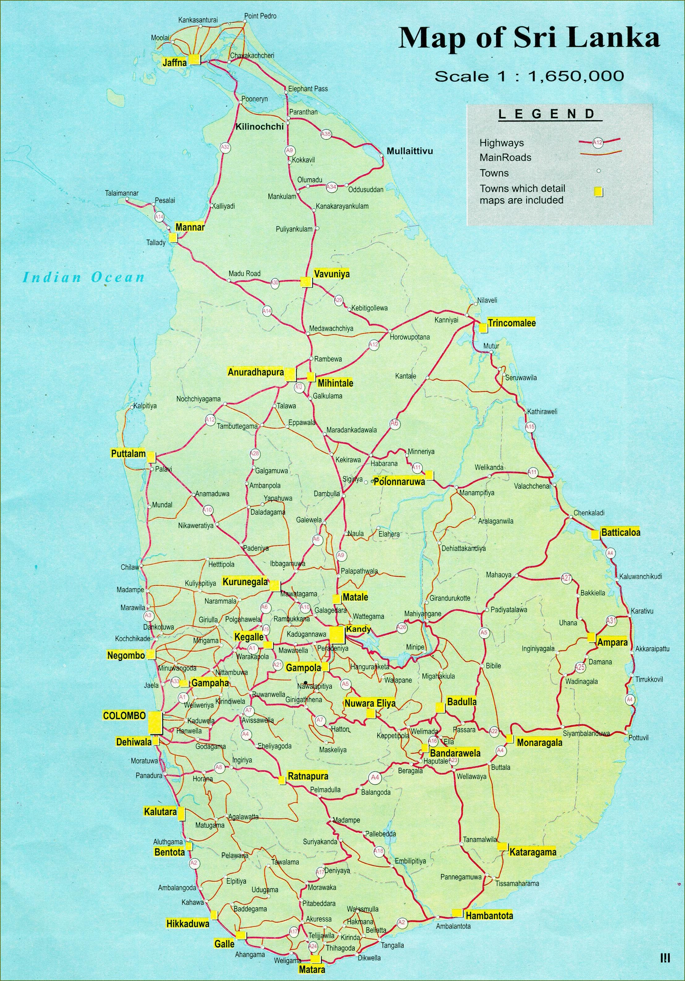 Sri Lanka karta med avstånd - Karta över Sri Lanka karta med avstånd