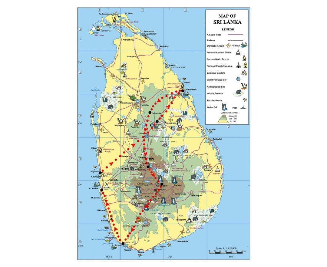 karta över symboler i Sri Lanka