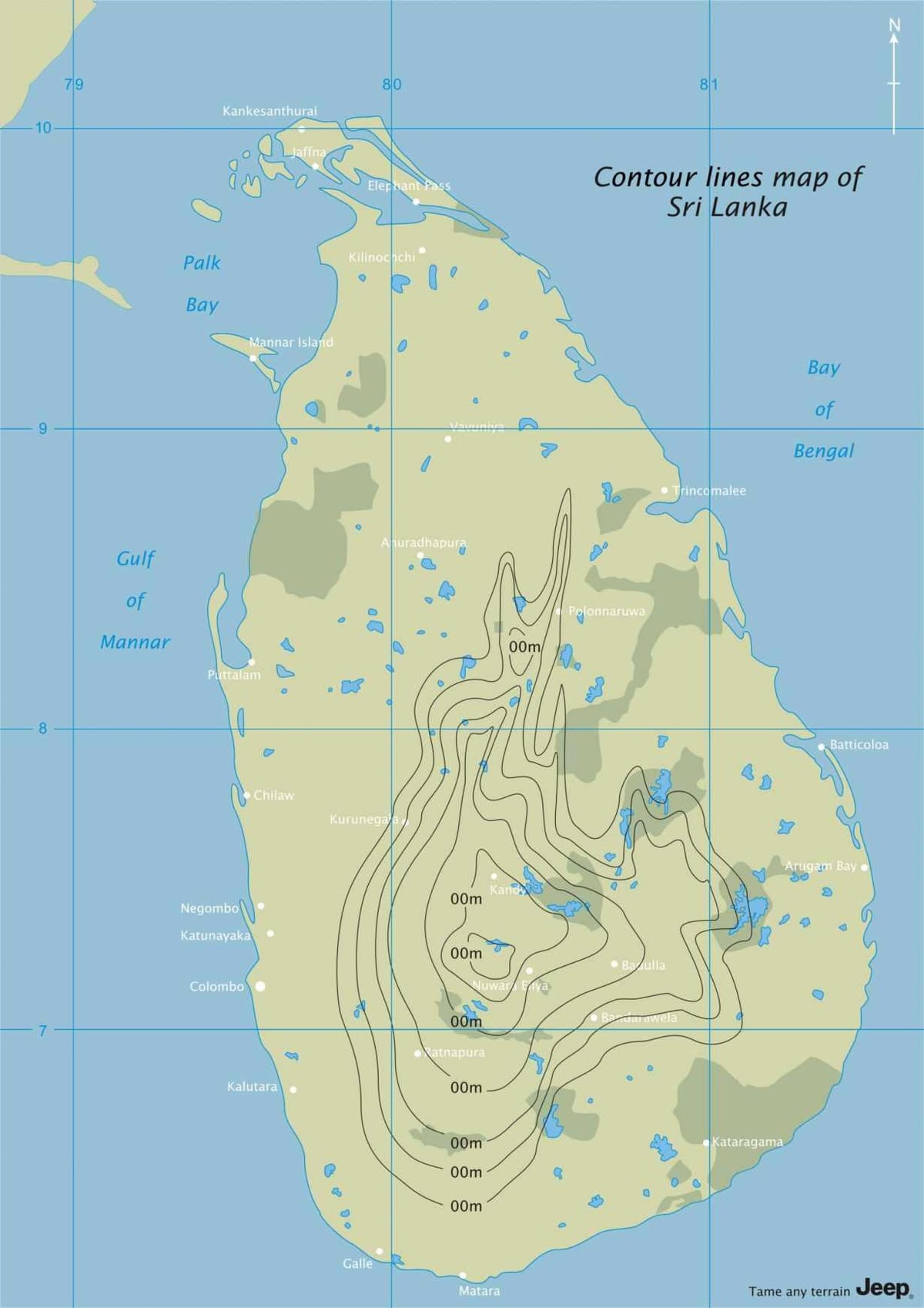 karta över konturen karta över Sri Lanka