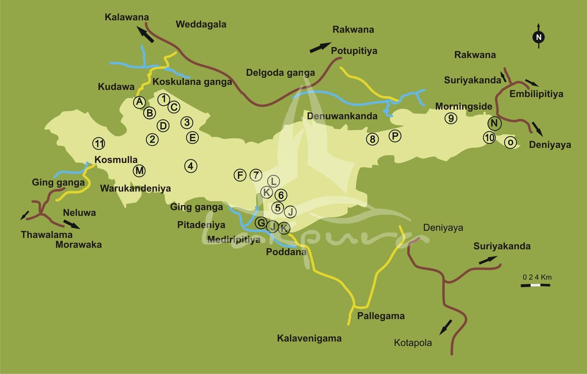 karta över sinharaja Sri Lanka