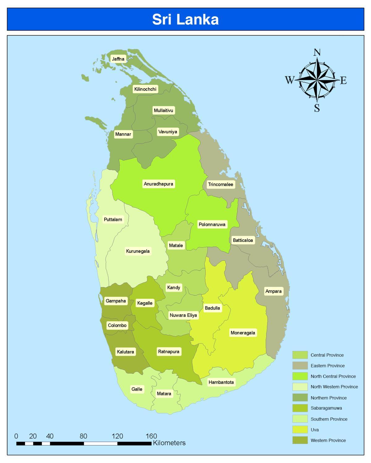 distriktet i Sri Lanka karta