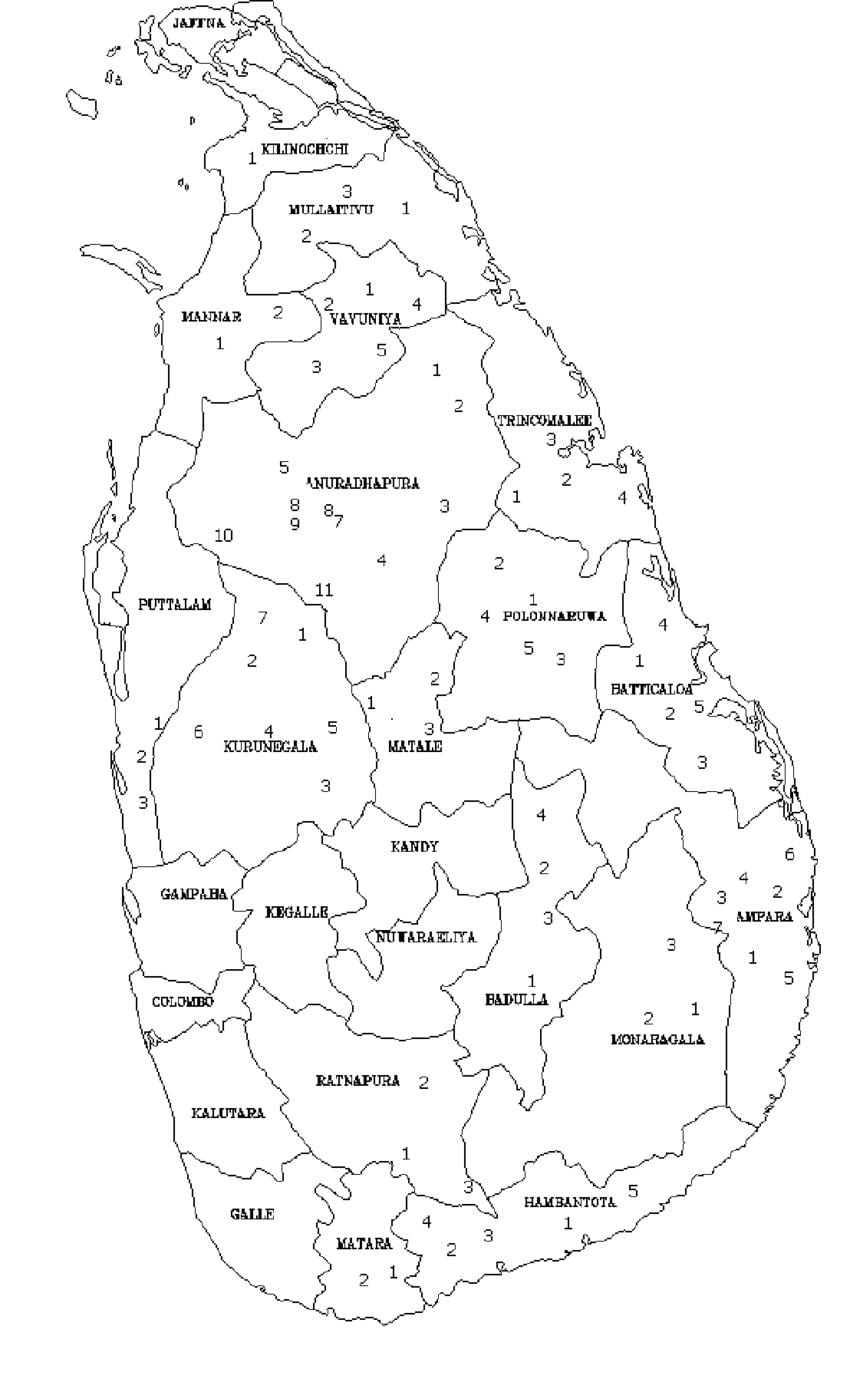 karta över Sri Lanka karta svart och vit
