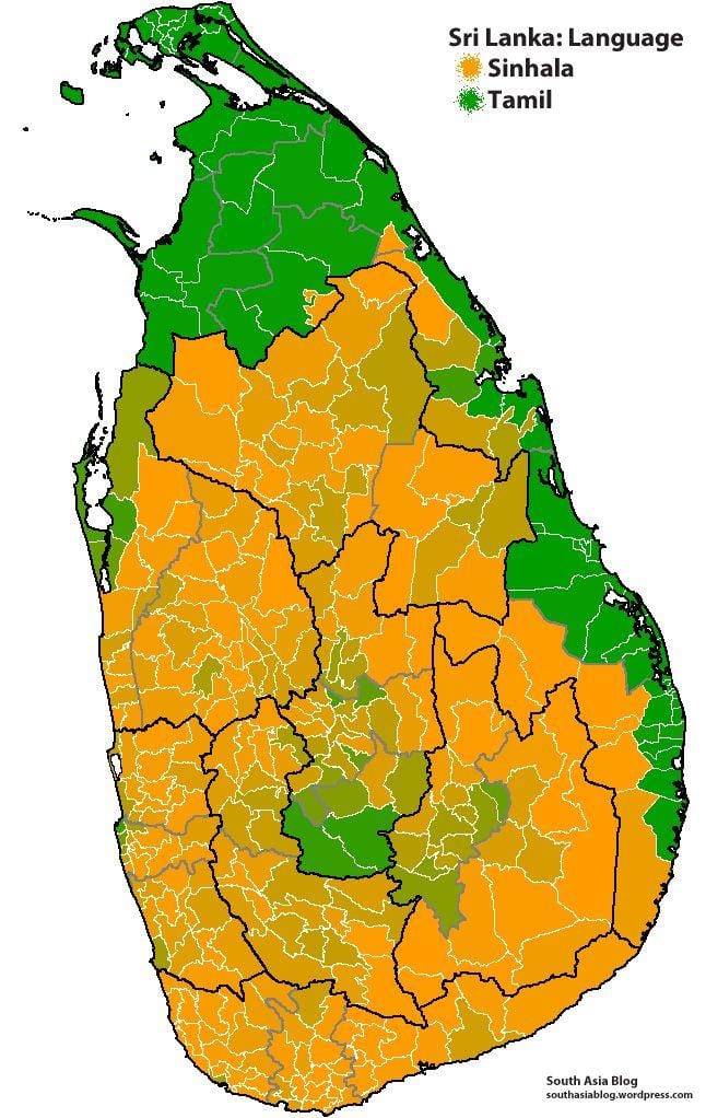 karta över Sri Lanka språk