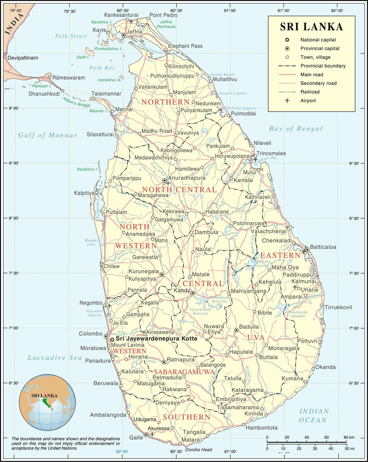karta över Sri Lanka stan