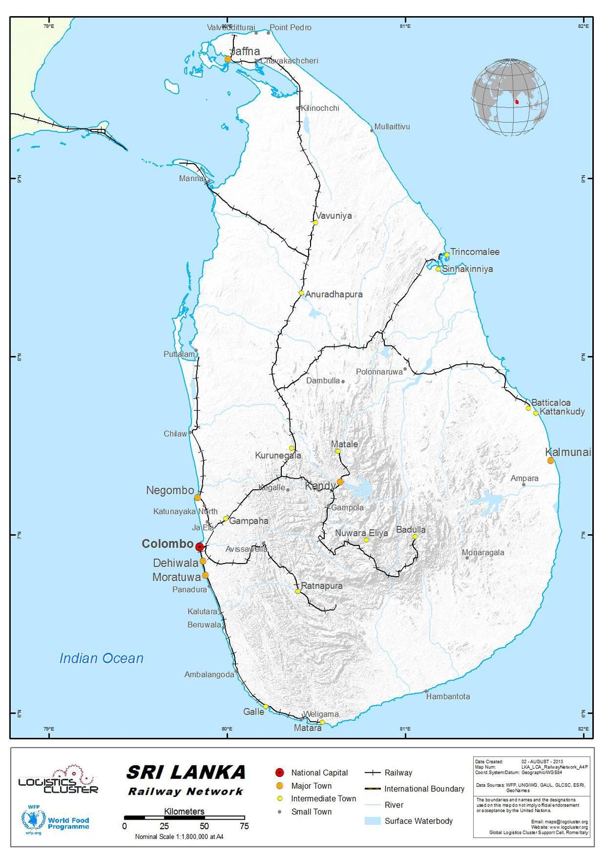 tåg vägar Sri Lanka karta