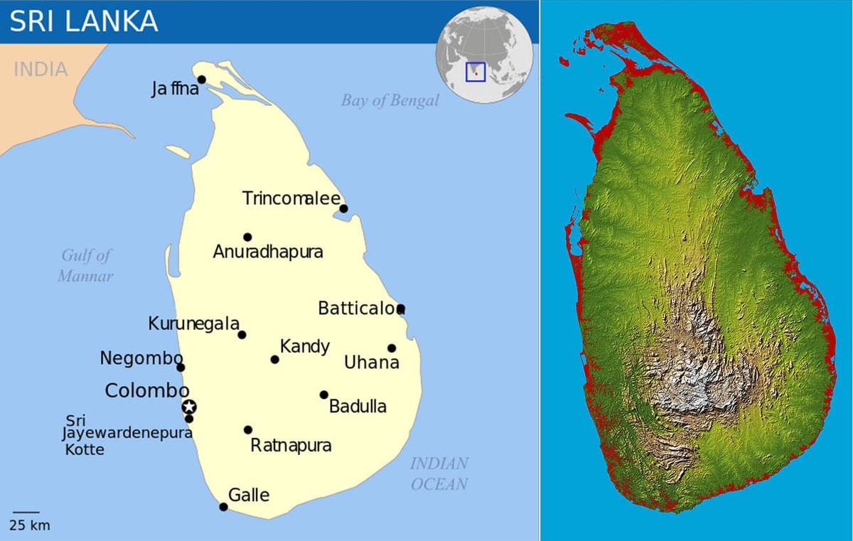 karta över Sri Lanka topografiska