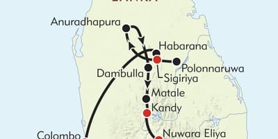 Karta över Sri Lanka resväg