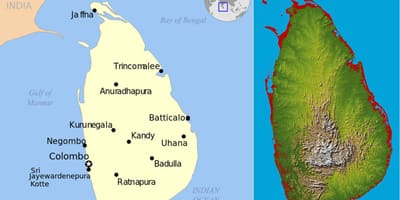 Karta över Sri Lanka topografiska
